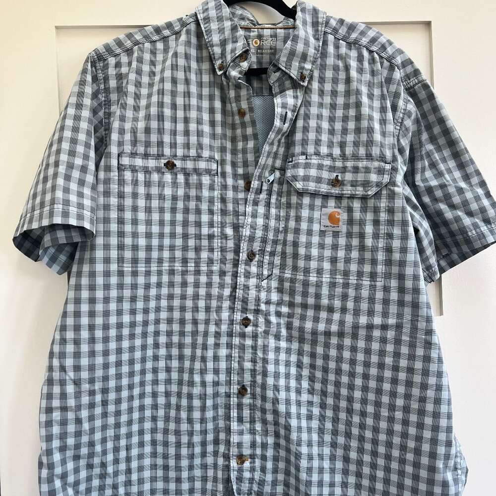 Carhartt Men's Force Plaid Ridgefield Short Sleeve Shirt Size XL color: blue - Picture 2 of 4